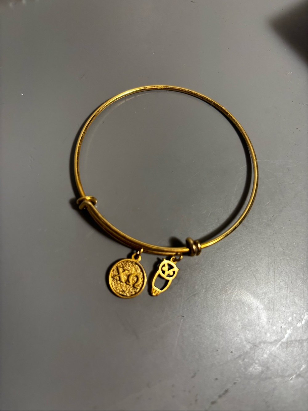 Chi Omega Gold Charm Adjustable Bangle Bracelet for Women